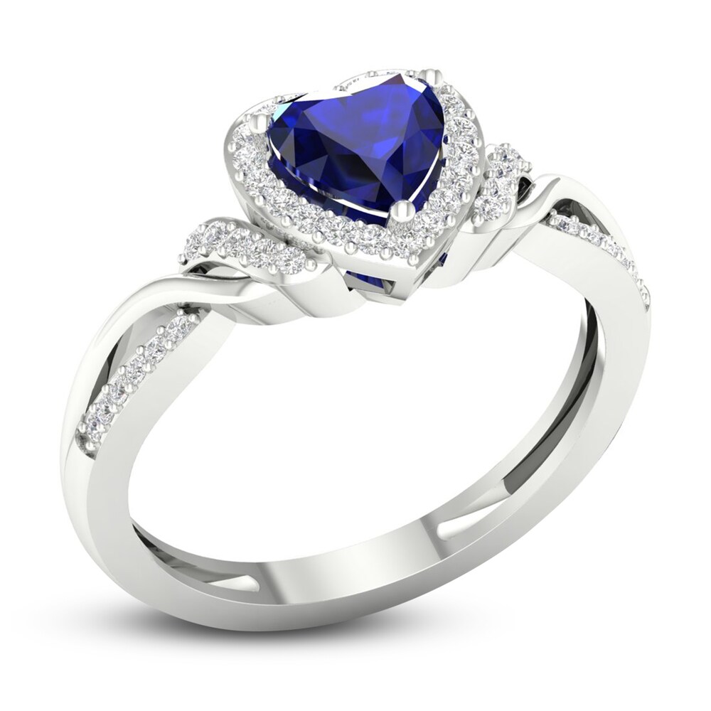 Lab-Created Blue Sapphire & Lab-Created White Sapphire Heart Ring Sterling Silver MyN0KLmS