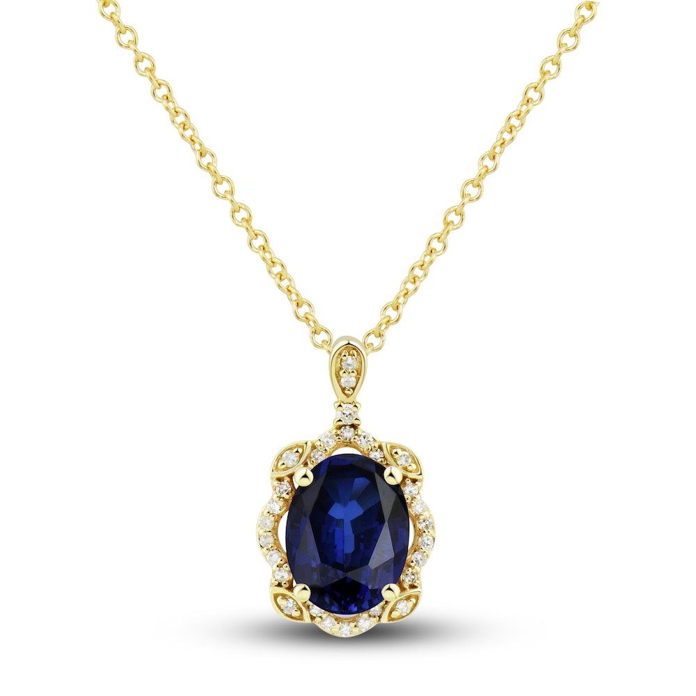 Lab-Created Blue Sapphire Ring, Earring & Necklace Set 1/3 ct tw Diamonds 10K Yellow Gold NRc5x1mH