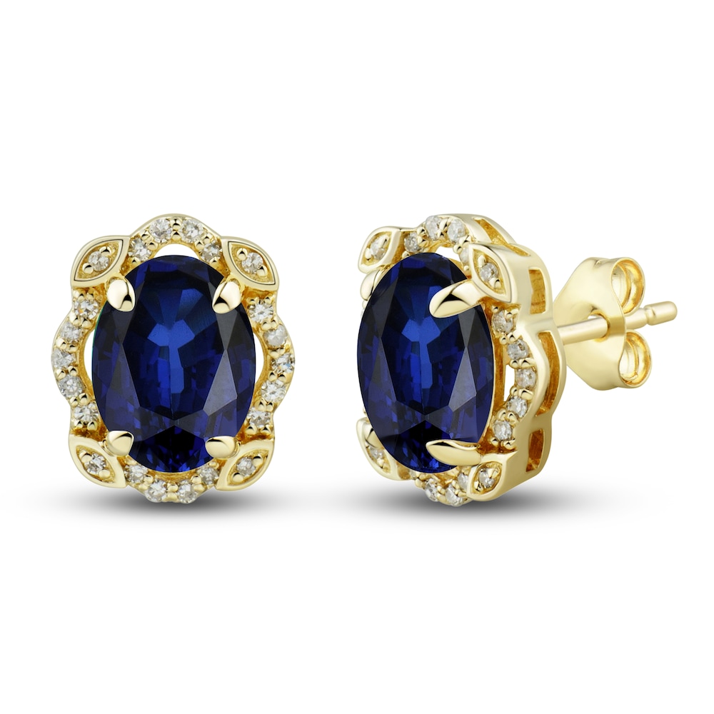 Lab-Created Blue Sapphire Ring, Earring & Necklace Set 1/3 ct tw Diamonds 10K Yellow Gold NRc5x1mH