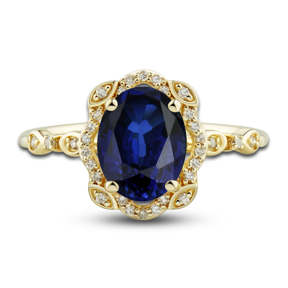 Lab-Created Blue Sapphire Ring, Earring & Necklace Set 1/3 ct tw Diamonds 10K Yellow Gold NRc5x1mH