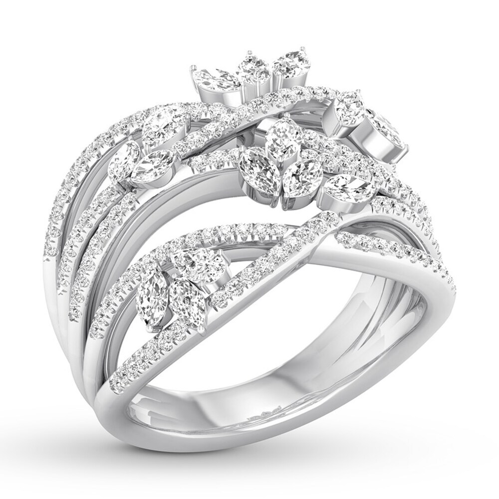 Diamond Ring 1-1/5 carats tw Round/Marquise/Pear-shaped 14K White Gold NShBchuW