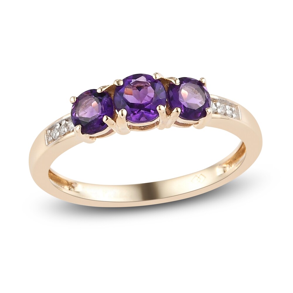 Natural Amethyst Anniversary Ring Diamond Accent 14K Yellow Gold NTHvZS1b