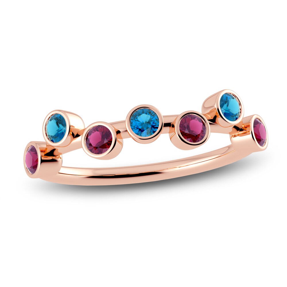 Juliette Maison Natural Blue Zircon & Natural Rhodolite Garnet Ring 10K Rose Gold NWoLB7OC