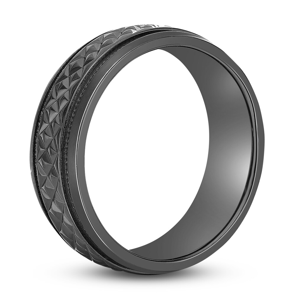 Men\'s Checkered Inlay Wedding Band Black Zirconium 8.0mm NuWKELDX