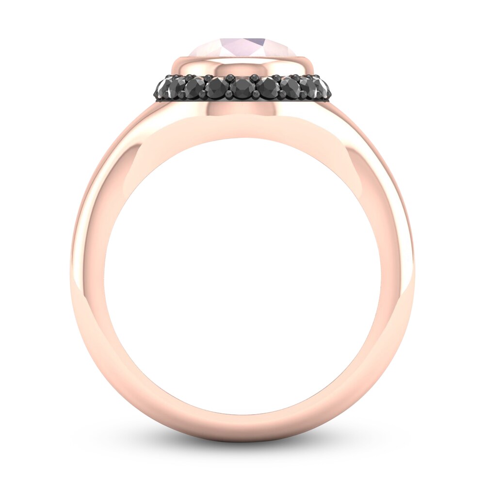 Natural Pink Quartz & Black Diamond Ring 1/4 ct tw Round 10K Rose Gold O9xiBcct