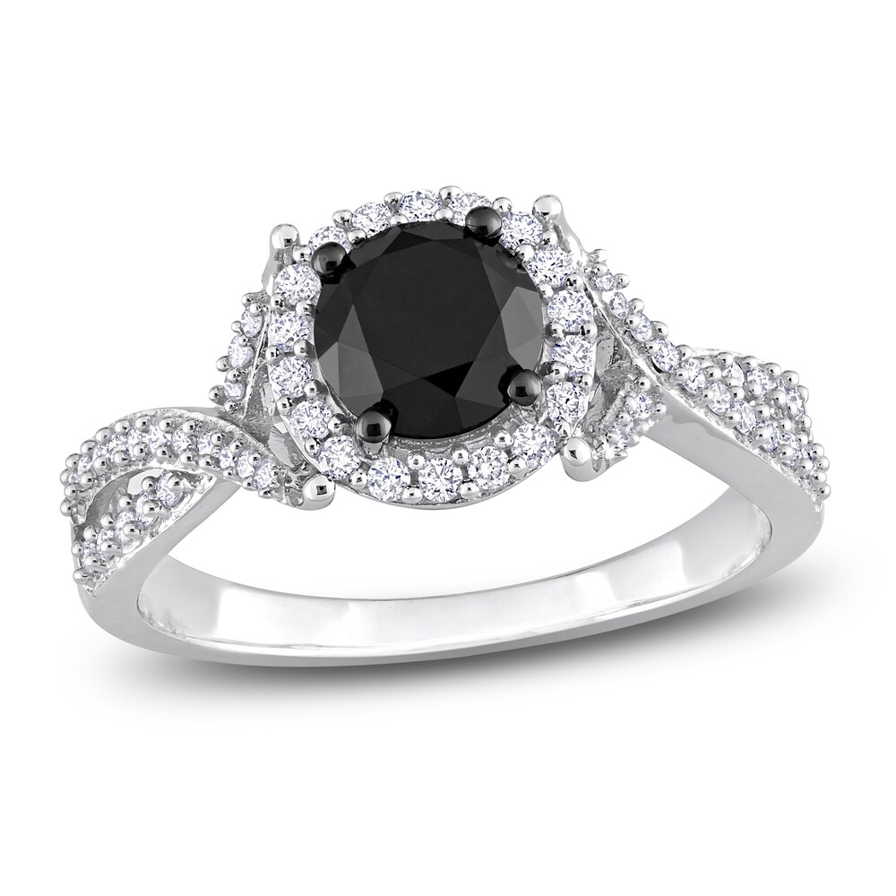 Black & White Diamond Halo Engagement Ring 1-1/3 ct tw Round 14K White Gold Oi3HRWFe [Oi3HRWFe]