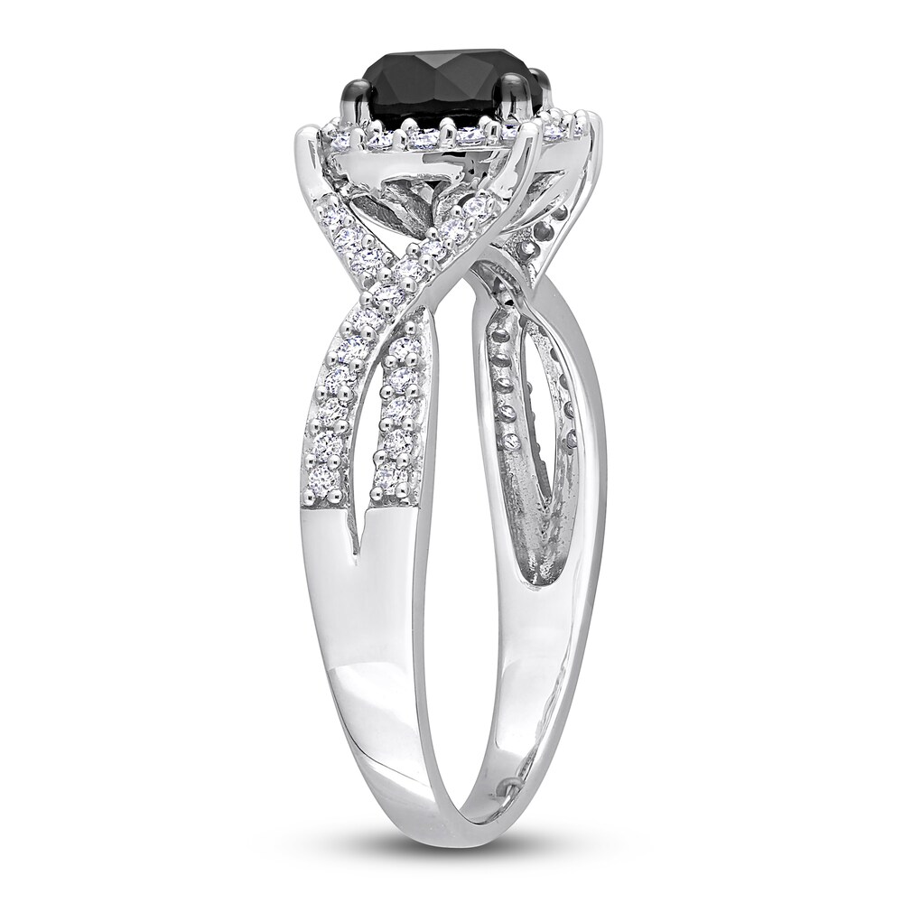 Black & White Diamond Halo Engagement Ring 1-1/3 ct tw Round 14K White Gold Oi3HRWFe