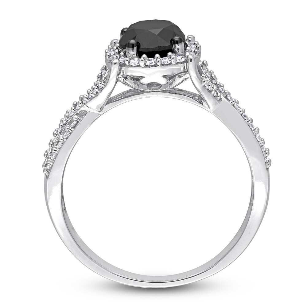 Black & White Diamond Halo Engagement Ring 1-1/3 ct tw Round 14K White Gold Oi3HRWFe