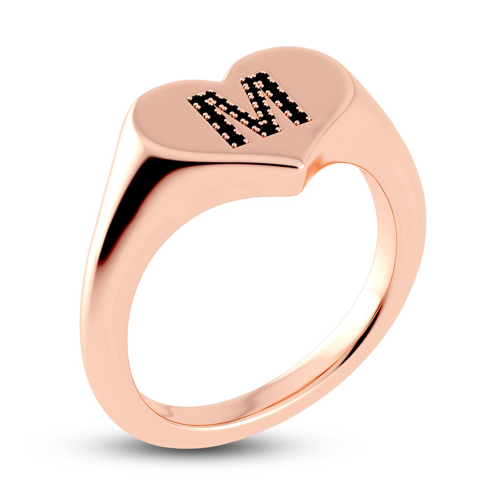 Juliette Maison Black Diamond Initial Heart Signet Ring 1/6 ct tw Round 10K Rose Gold OtTyWmgm