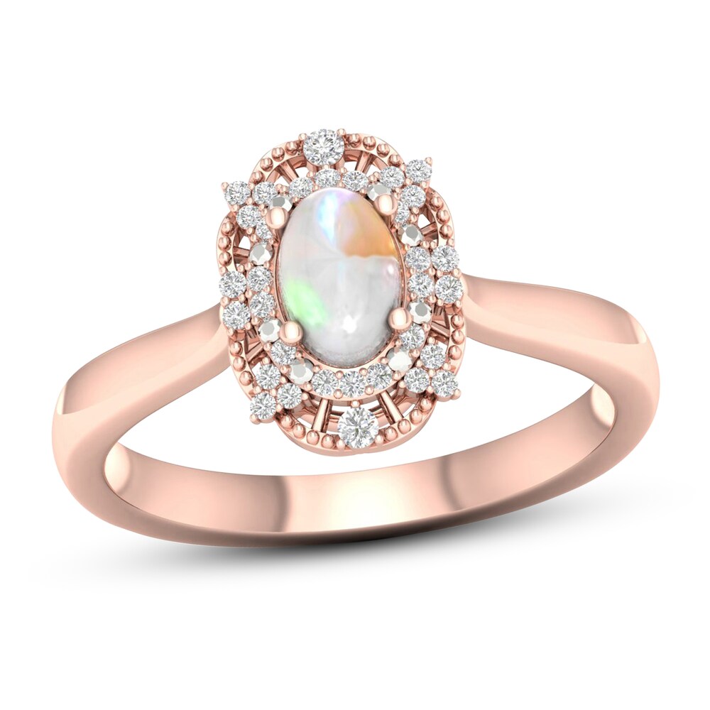 Natural Opal Ring 1/10 ct tw Diamonds 10K Rose Gold PUXqzHCo