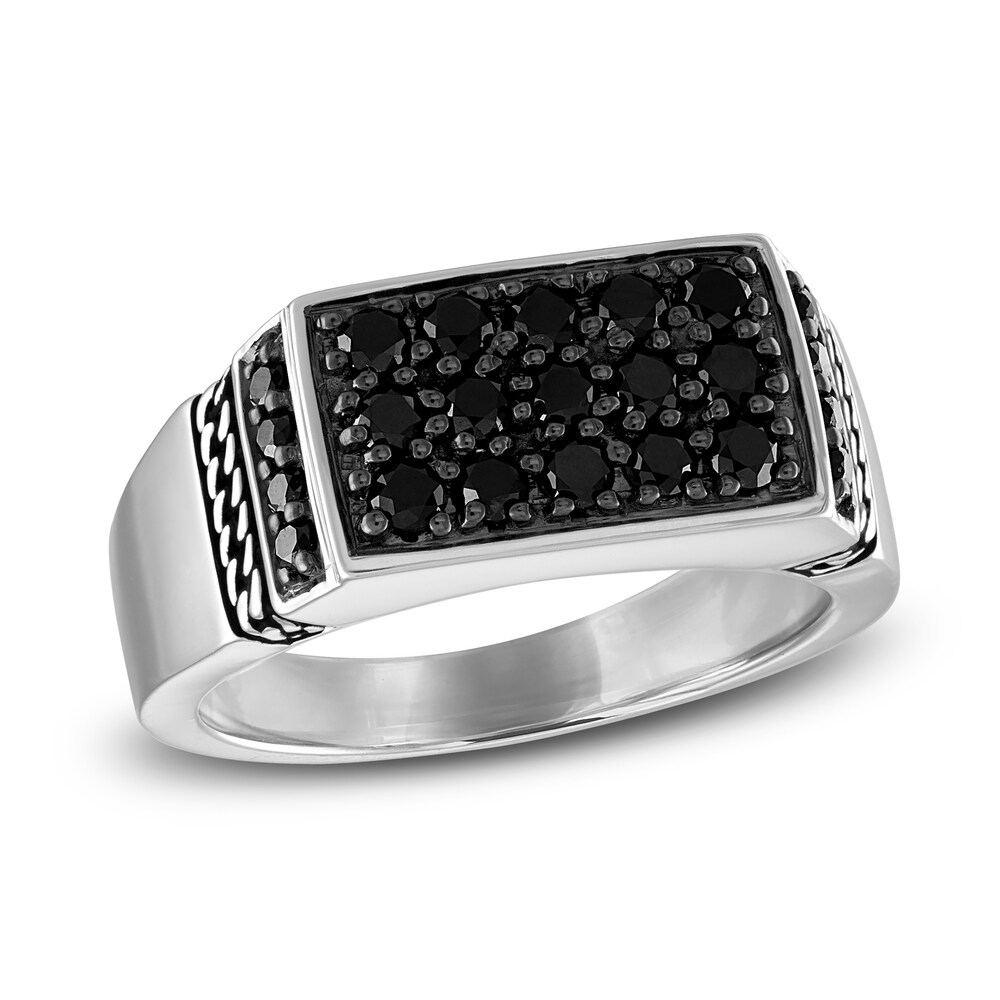 1933 by Esquire Men\'s Black Diamond Ring 1-1/8 ct tw Round Sterling Silver Q5xcAiMf