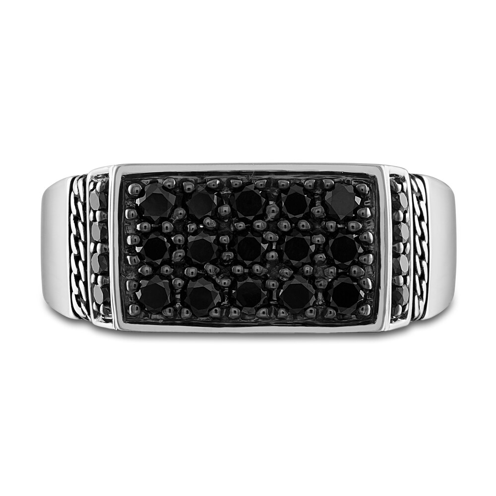 1933 by Esquire Men\'s Black Diamond Ring 1-1/8 ct tw Round Sterling Silver Q5xcAiMf