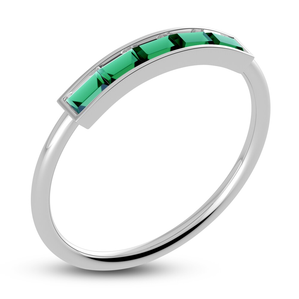 Juliette Maison Natural Emerald Baguette Bar Ring 10K White Gold QWgYTNqa