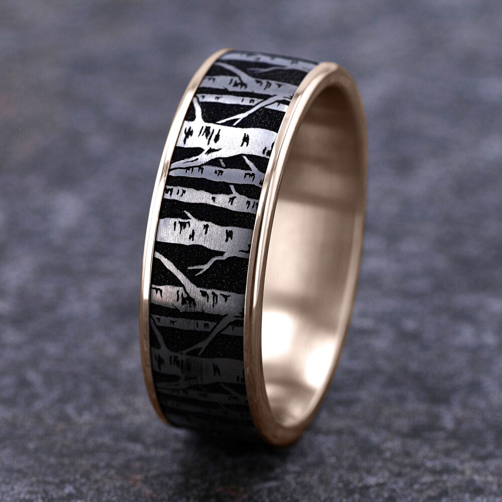 Men\'s Birch Wedding Band Titanium/14K Rose Gold 7.5mm QWkeBnL4