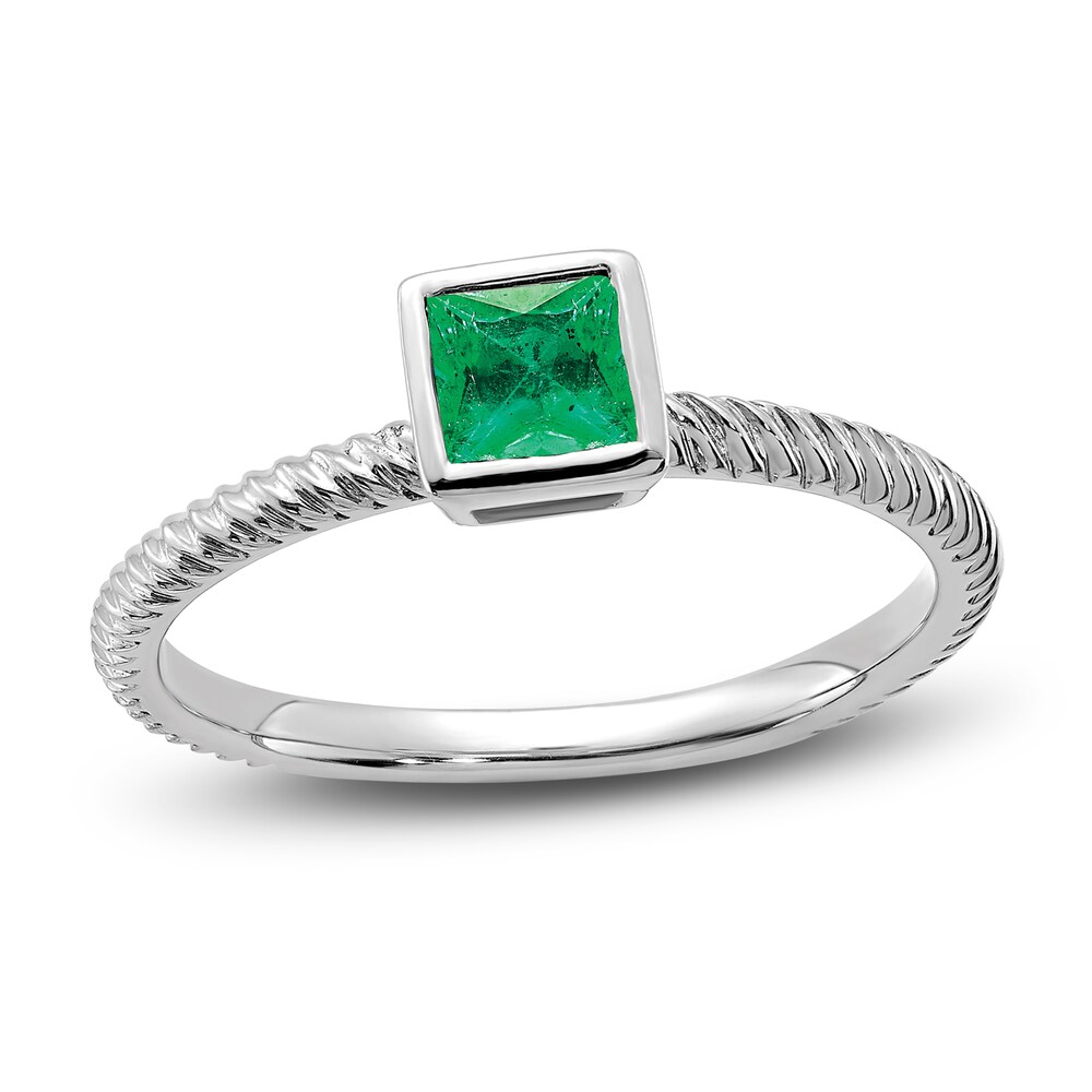 Natural Emerald Bezel Ring 14K White Gold Qf86iiXk [Qf86iiXk]