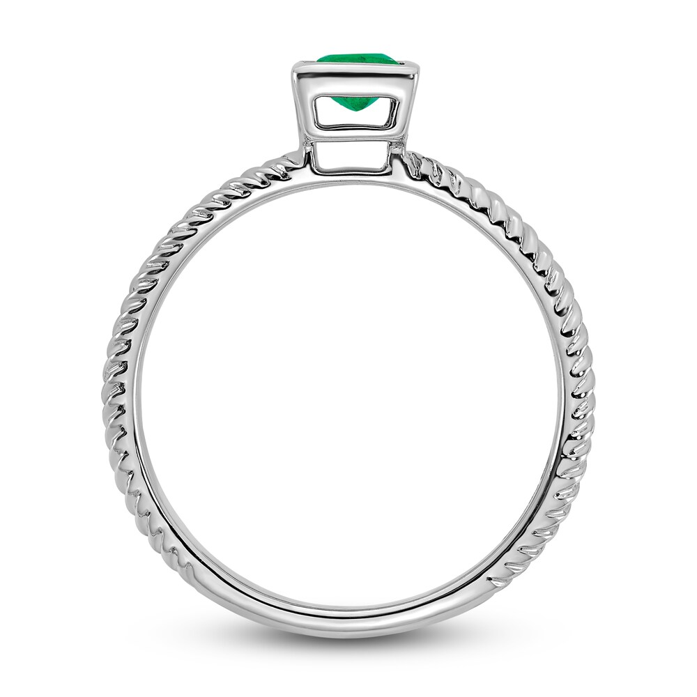 Natural Emerald Bezel Ring 14K White Gold Qf86iiXk