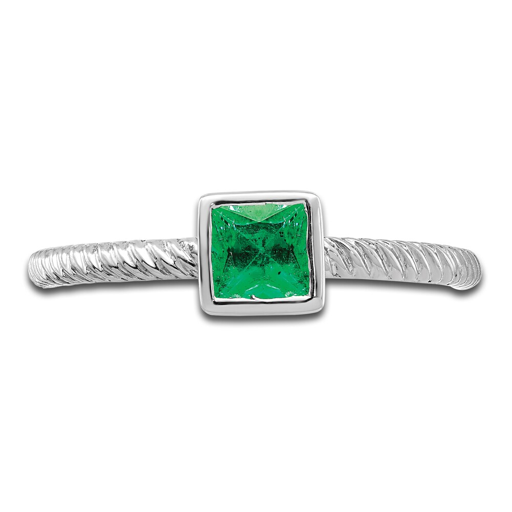 Natural Emerald Bezel Ring 14K White Gold Qf86iiXk