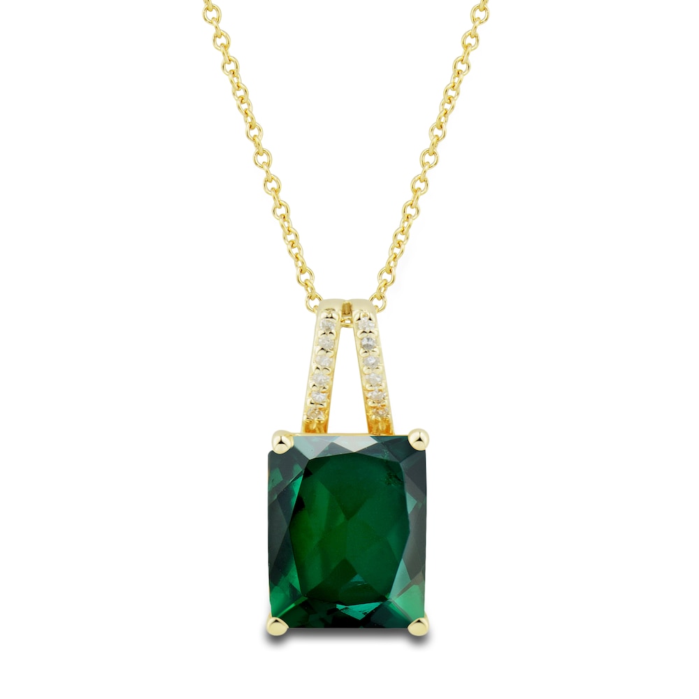 Lab-Created Emerald Ring, Earring & Necklace Set 1/5 ct tw Diamonds 10K Yellow Gold QpIHITNB