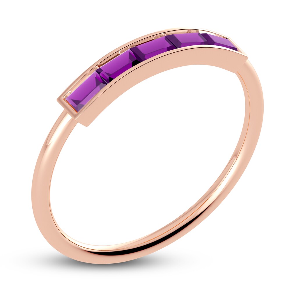 Juliette Maison Natural Amethyst Baguette Bar Ring 10K Rose Gold QvfMt38J