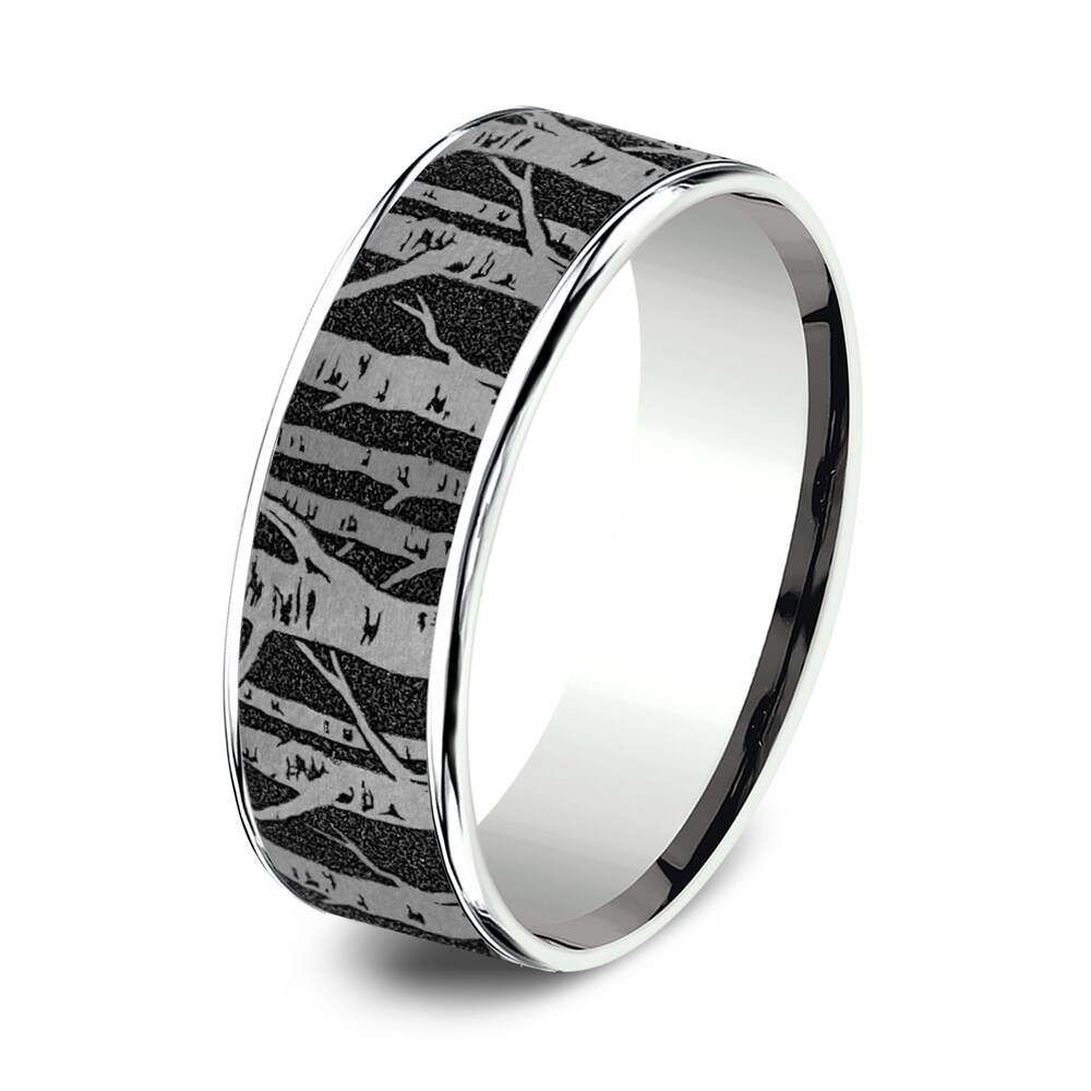 Men\'s Birch Wedding Band Titanium/14K White Gold 7.5mm R2ASezd1