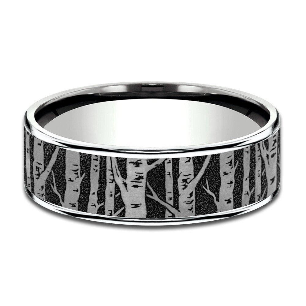 Men\'s Birch Wedding Band Titanium/14K White Gold 7.5mm R2ASezd1