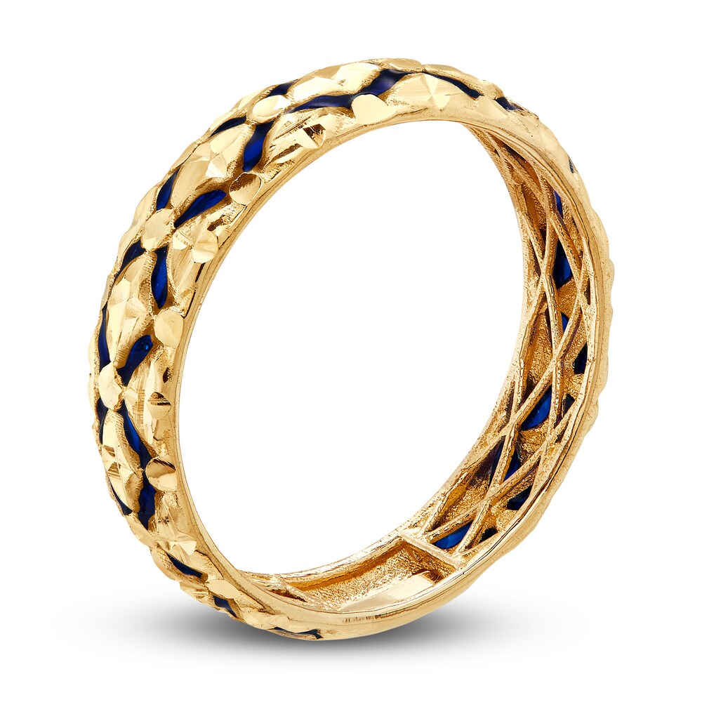 High-Polish Diamond-Cut Ring Blue Enamel 14K Yellow Gold RBkJJ5q6