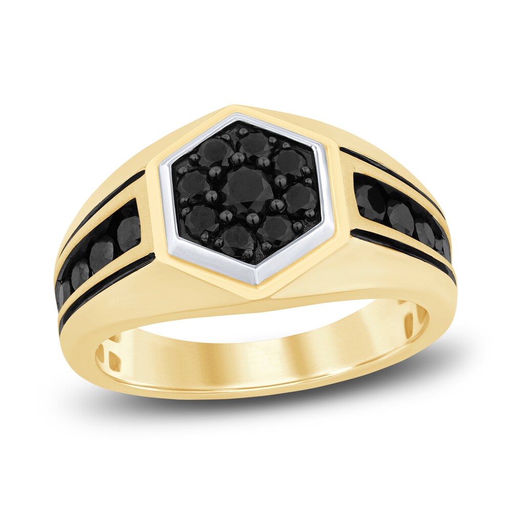 Men\'s Black Diamond Ring 1-1/6 ct tw Round 14K Two-Tone Gold ReyvO77w