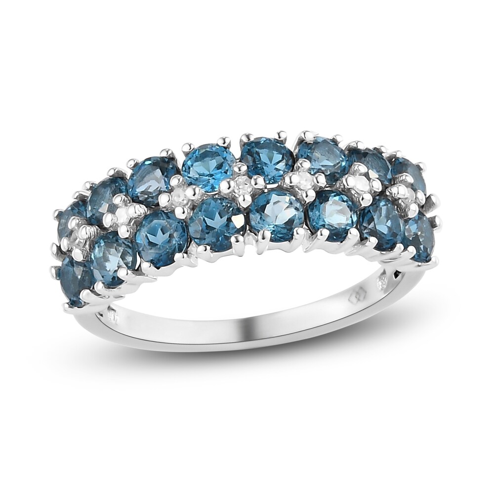 Natural Blue Topaz Anniversary Ring 1/20 ct tw Diamonds 14K White Gold RklGHduO [RklGHduO]