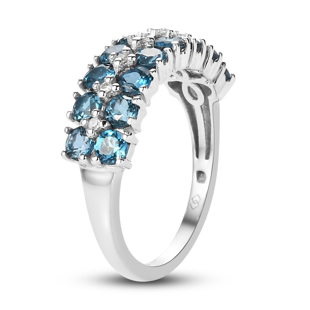 Natural Blue Topaz Anniversary Ring 1/20 ct tw Diamonds 14K White Gold RklGHduO