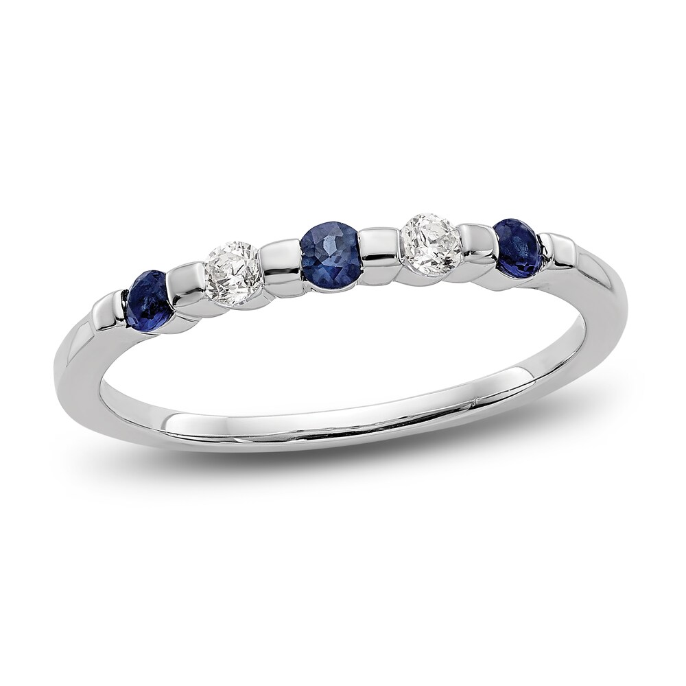 Natural Blue Sapphire Stackable Ring 1/10 ct tw Round 14K White Gold S5v9zdZS [S5v9zdZS]