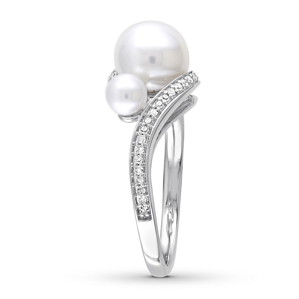 Cultured Pearl Ring 1/6 ct tw Diamonds 10K White Gold S8WT6Xo0