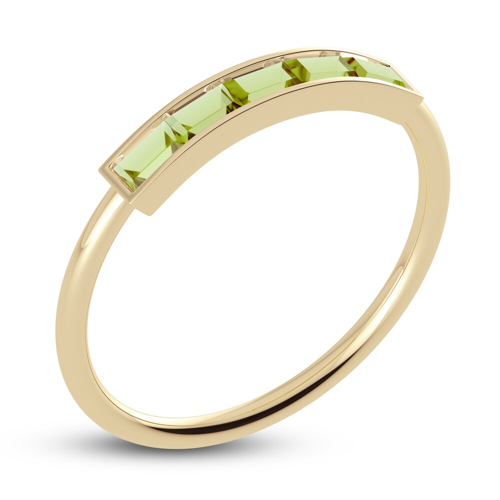 Juliette Maison Natural Peridot Baguette Bar Ring 10K Yellow Gold SO7JpD9P