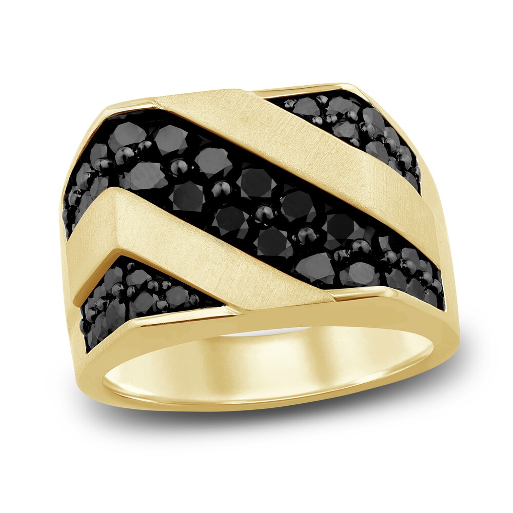 Men\'s Black Diamond Ring 2-1/4 ct tw Round 14K Yellow Gold SQR8m46b [SQR8m46b]