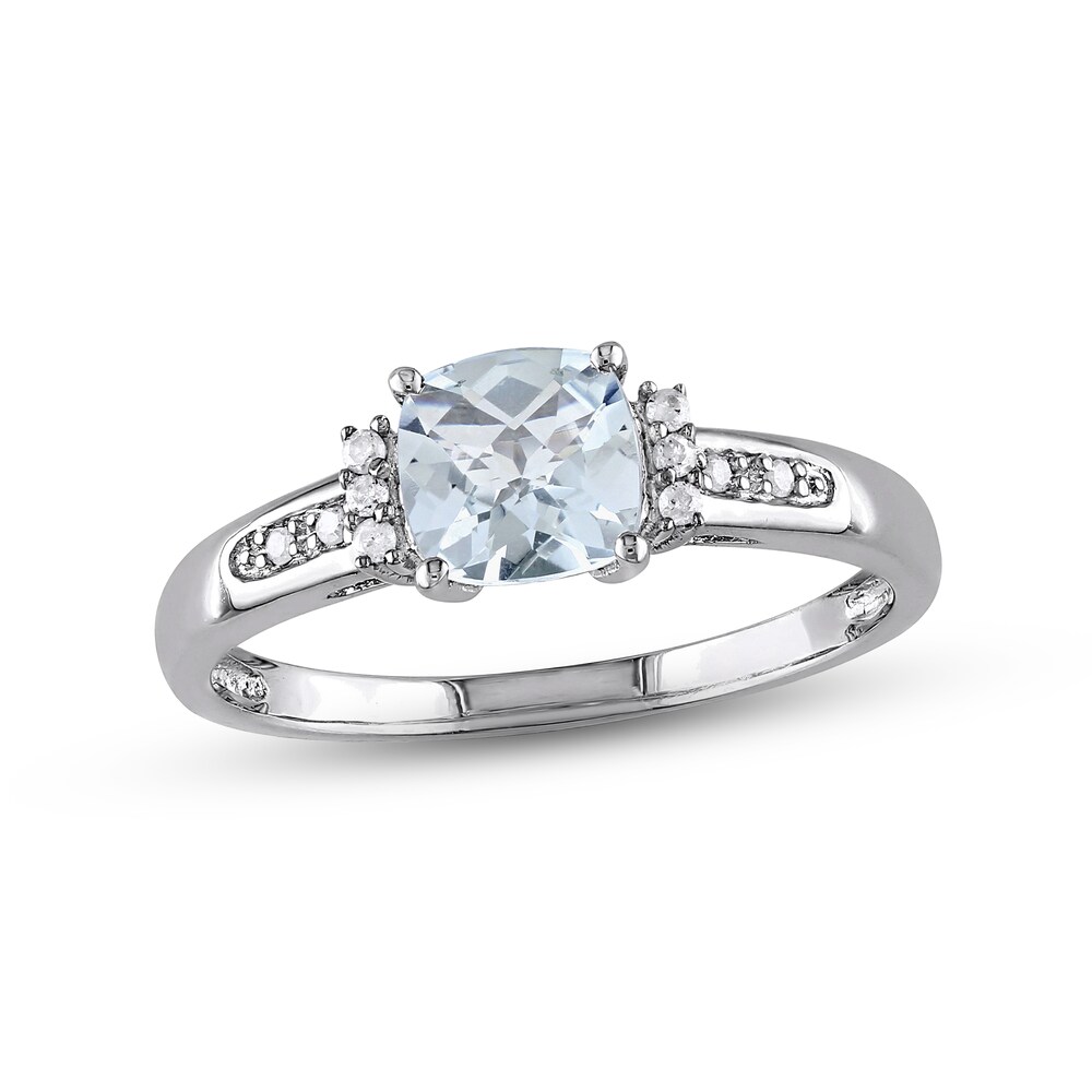 Aquamarine Ring 1/20 ct tw Diamonds Sterling Silver SU6XiNU8 [SU6XiNU8]