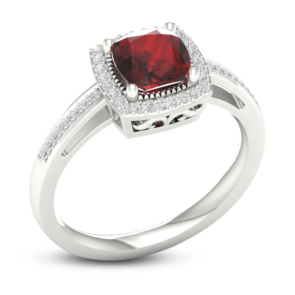 Natural Garnet & Lab-Created White Sapphire Ring Sterling Silver Sih2eIq1