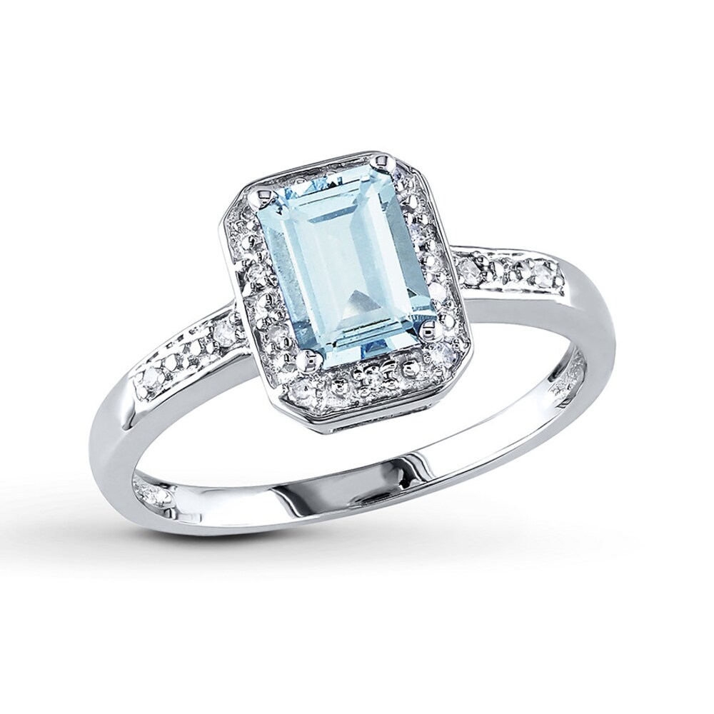 Aquamarine Ring 1/20 ct tw Diamonds 10K White Gold SopYkohp [SopYkohp]