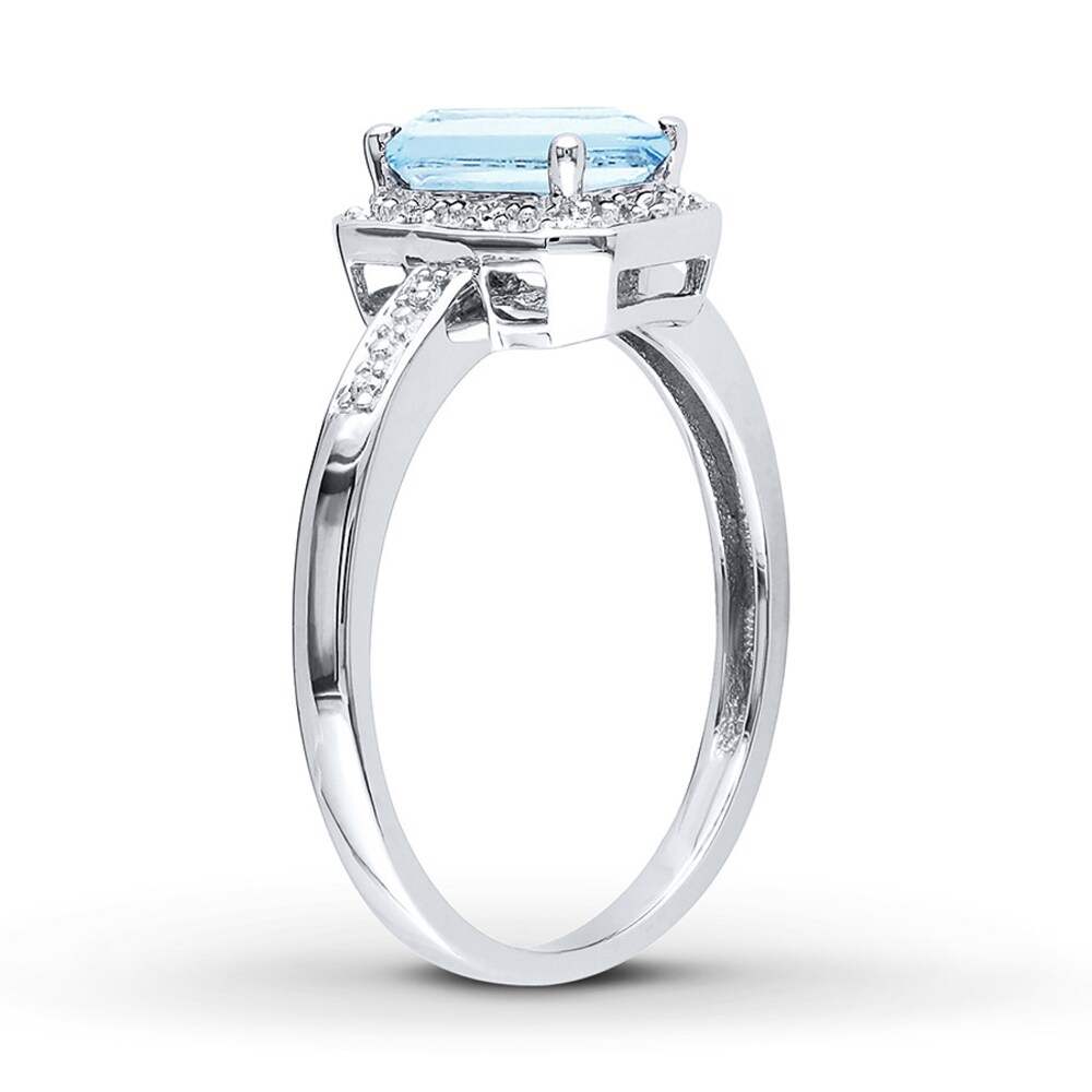 Aquamarine Ring 1/20 ct tw Diamonds 10K White Gold SopYkohp