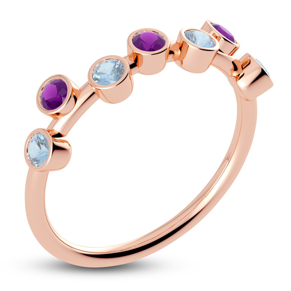 Juliette Maison Natural Amethyst & Natural Aquamarine Ring 10K Rose Gold StB9kWbE