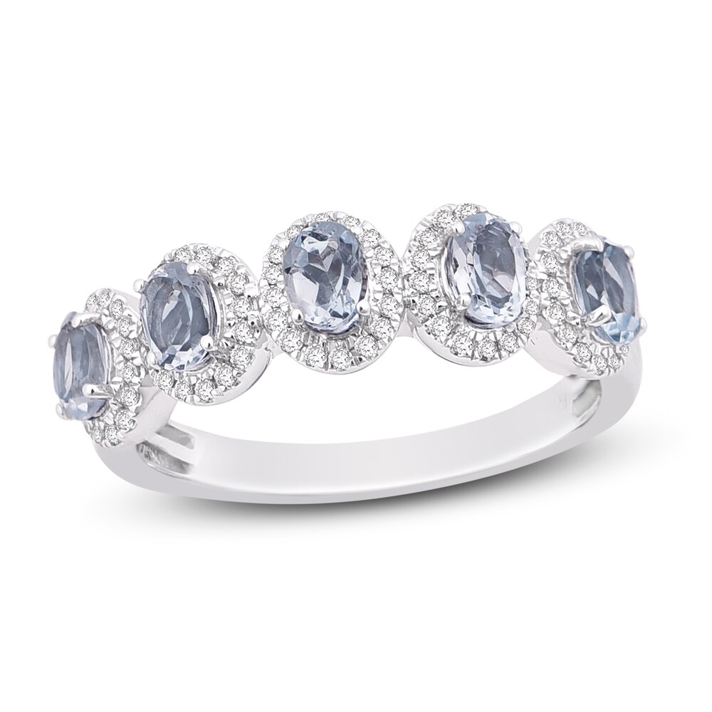 Natural Aquamarine Anniversary Ring 1/4 ct tw Diamonds 14K White Gold T2QaF5HH [T2QaF5HH]