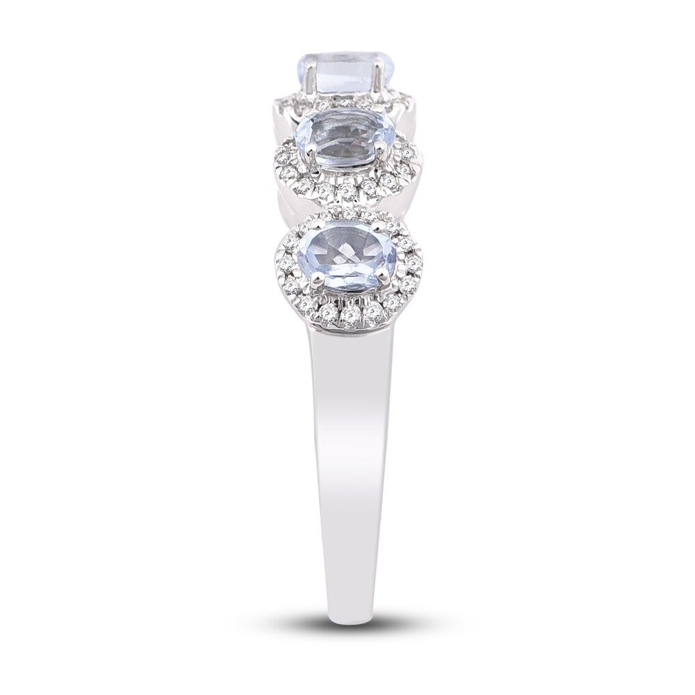 Natural Aquamarine Anniversary Ring 1/4 ct tw Diamonds 14K White Gold T2QaF5HH
