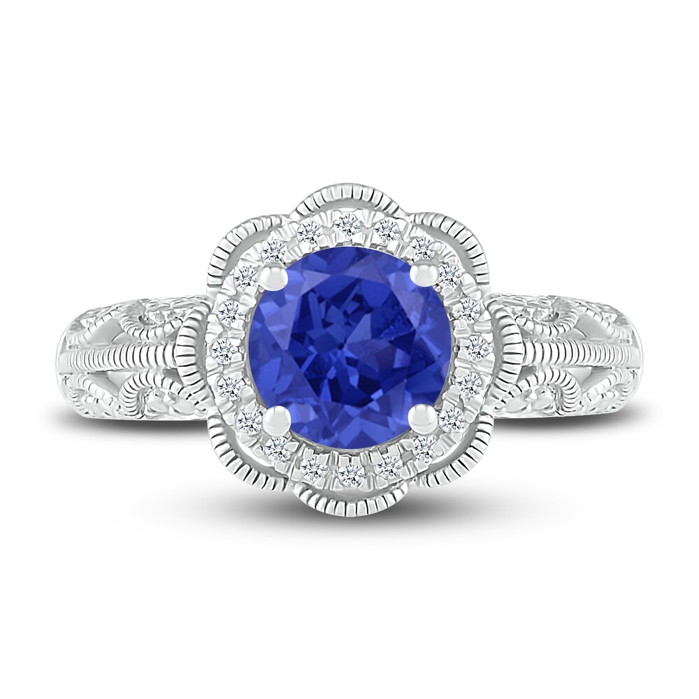 Lab-Created Blue Sapphire Ring 1/3 ct tw Diamonds Sterling Silver T9KCmCZ2