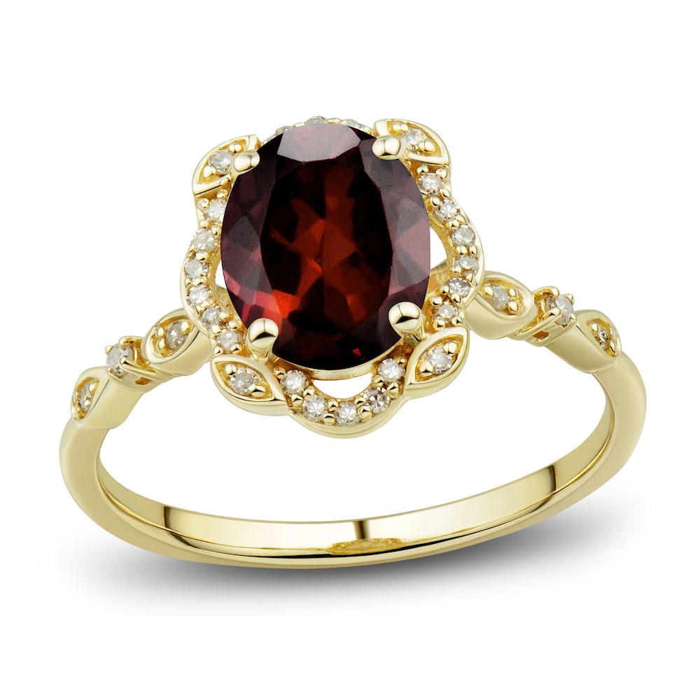 Natural Garnet Ring, Earring & Necklace Set 1/3 ct tw Diamonds 10K Yellow Gold TJBgxeso