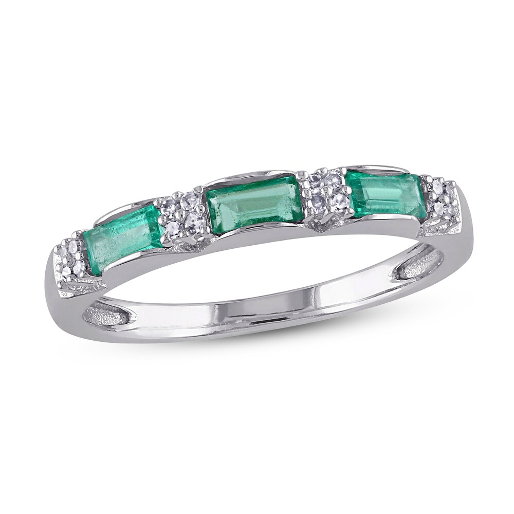 Natural Emerald Ring 1/15 ct tw Diamonds 10K White Gold TQCWztNo