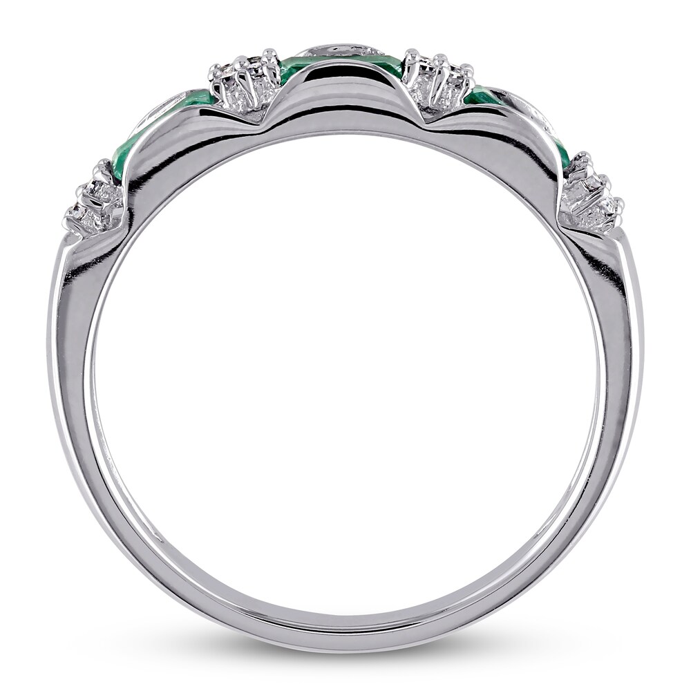 Natural Emerald Ring 1/15 ct tw Diamonds 10K White Gold TQCWztNo