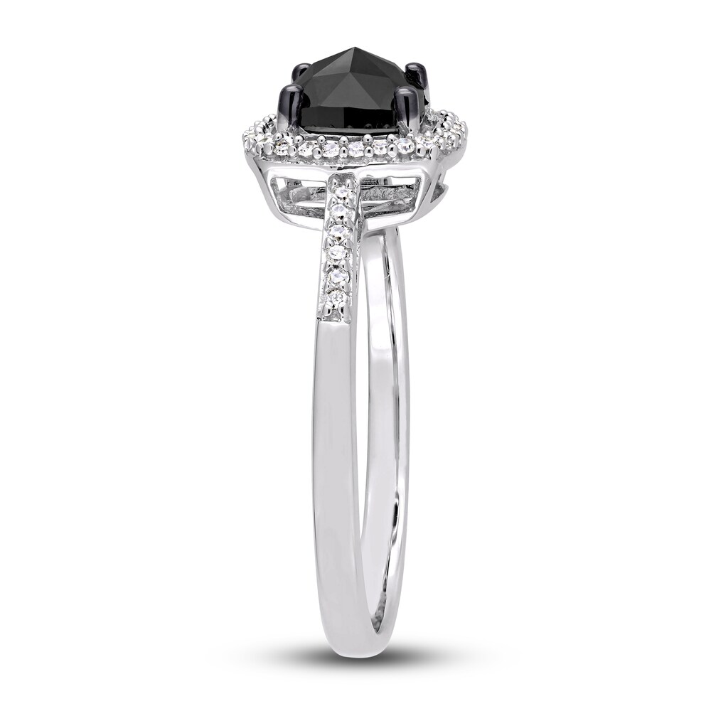 Black & White Diamond Halo Engagement Ring 1 ct tw Cushion/Round 14K White Gold TcroRTw5