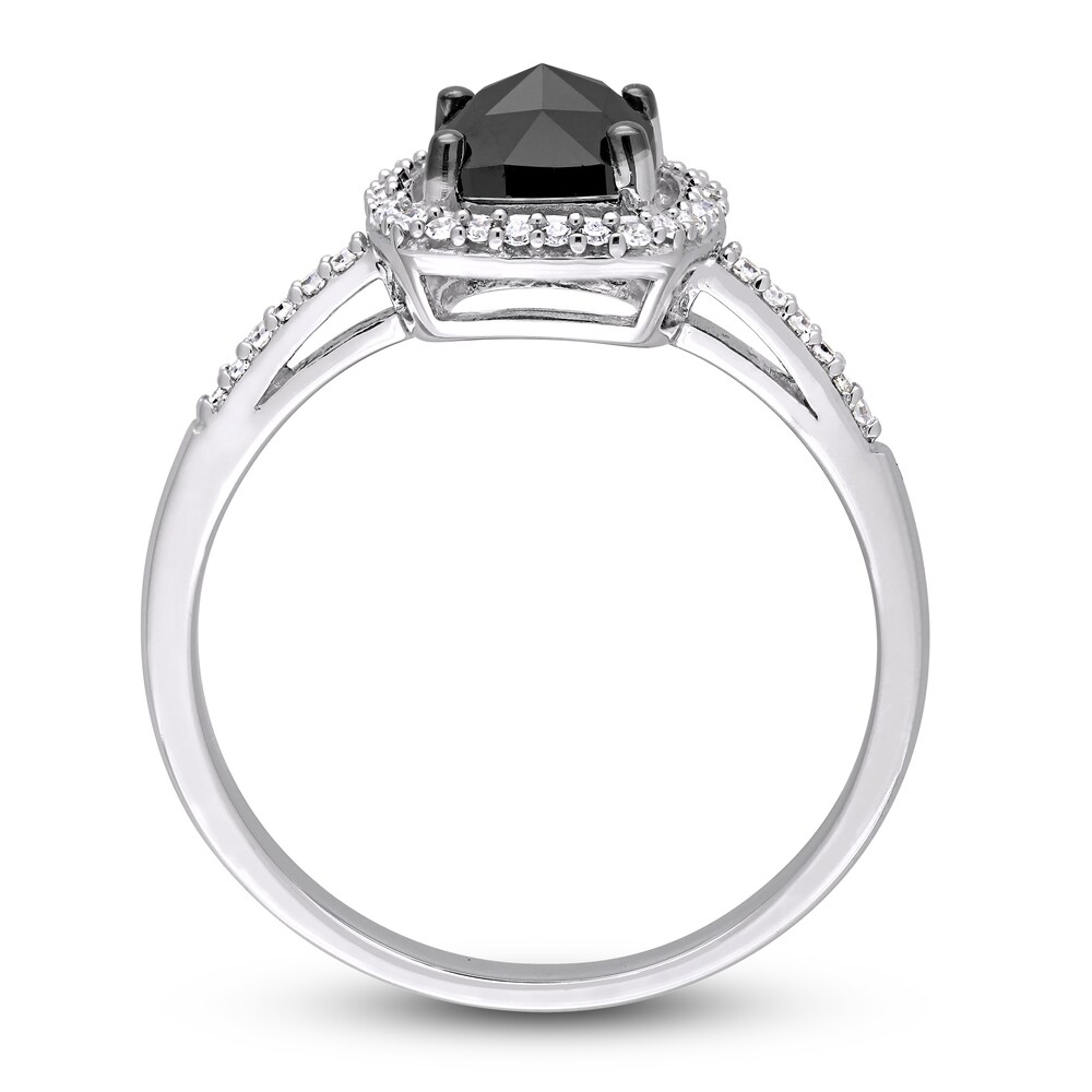 Black & White Diamond Halo Engagement Ring 1 ct tw Cushion/Round 14K White Gold TcroRTw5