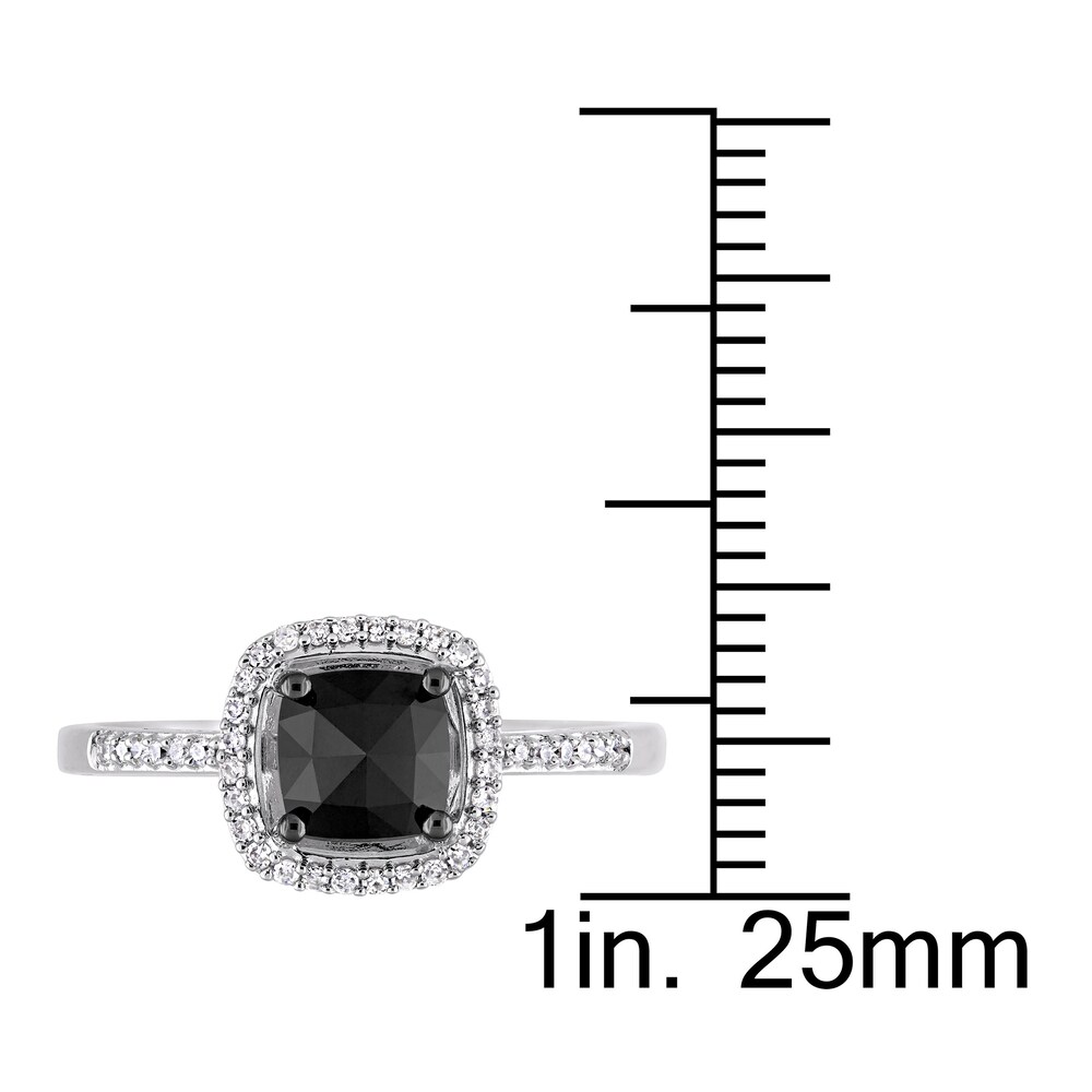 Black & White Diamond Halo Engagement Ring 1 ct tw Cushion/Round 14K White Gold TcroRTw5