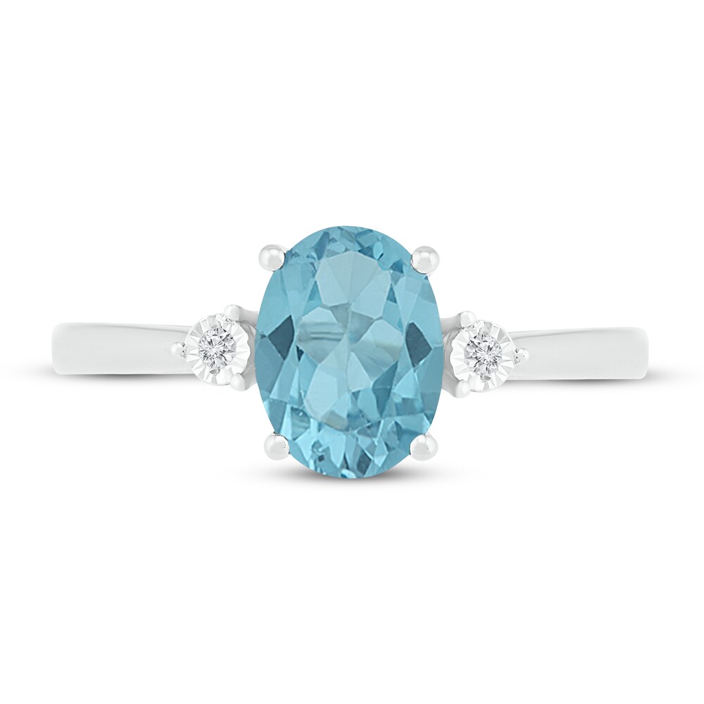 Natural Aquamarine Ring Diamond Accents Sterling Silver TjH3VuCe