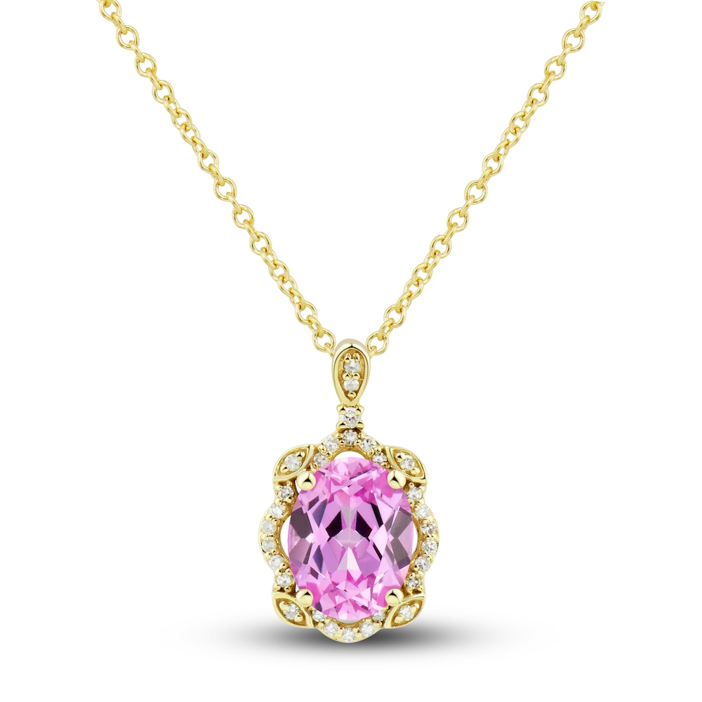 Lab-Created Pink Sapphire Ring, Earring & Necklace Set 1/3 ct tw Diamonds 10K Yellow Gold U6olqTln