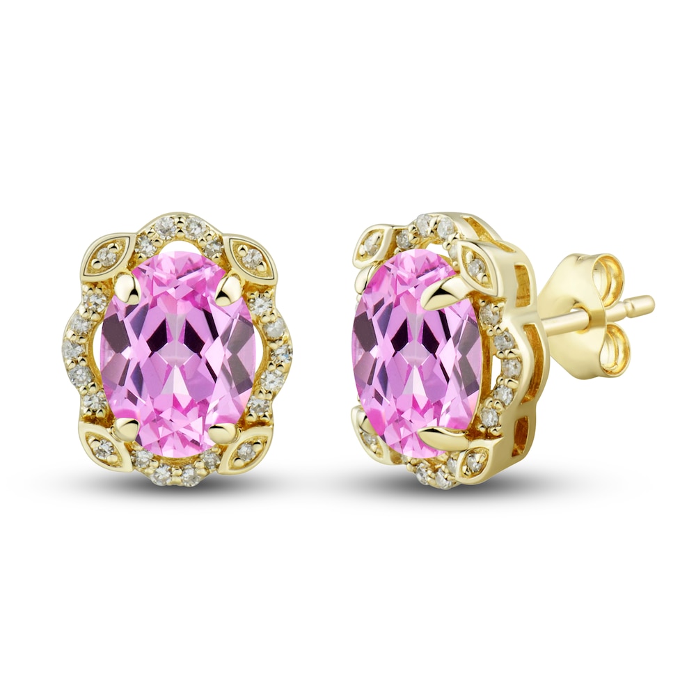 Lab-Created Pink Sapphire Ring, Earring & Necklace Set 1/3 ct tw Diamonds 10K Yellow Gold U6olqTln